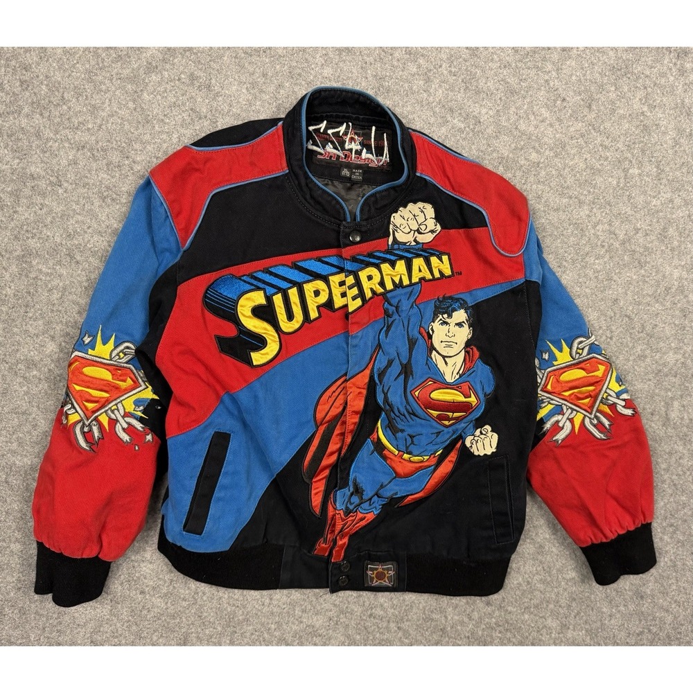 Vintage Y2K JH Design Superman Embroidered Racing Jacket Youth XL 11-12